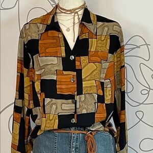Kathy Che- Vintage Abstract Pattern Women's Button Down Shirt size 10